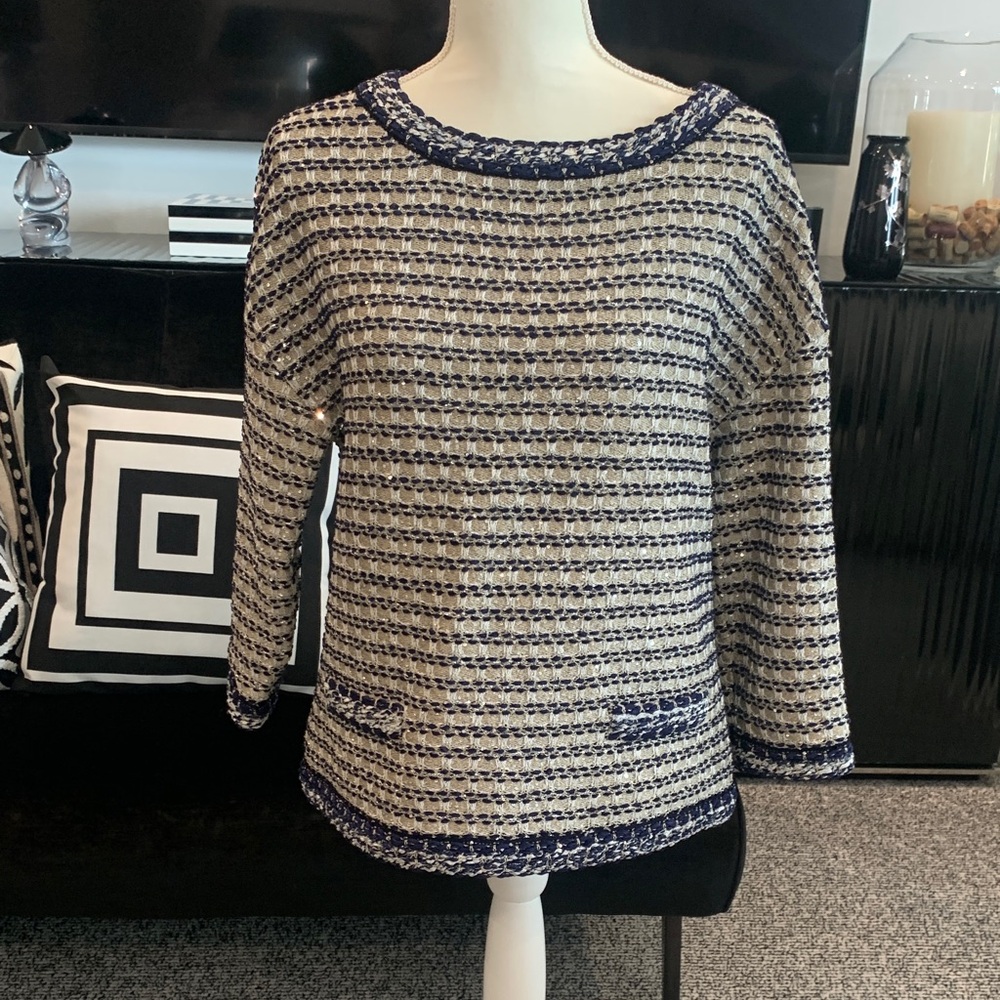 St John Couture Navy & Cream Knit Women's Top. Small. Like new
